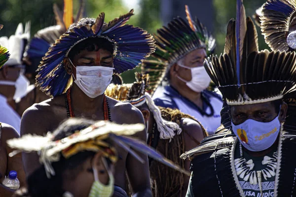 Индейцы Патаксоса Протестуют Перед Дворцом Планалто Бразилии Июня 2021 Бразилия — стоковое фото