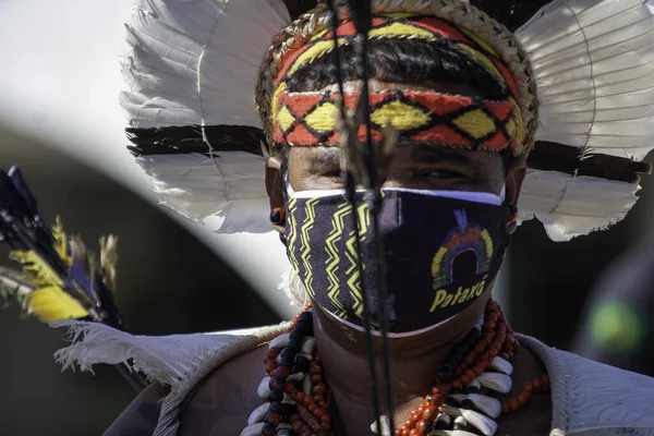 Indios Pataxos Protestan Frente Palacio Planalto Brasilia Junio 2021 Brasilia — Foto de Stock