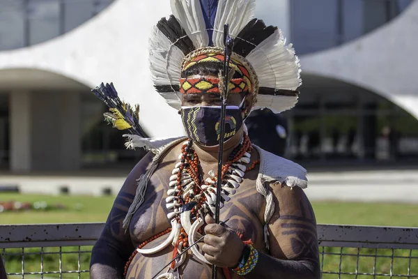 Индейцы Патаксоса Протестуют Перед Дворцом Планалто Бразилии Июня 2021 Бразилия — стоковое фото