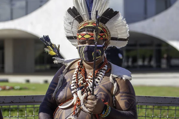 Indios Pataxos Protestan Frente Palacio Planalto Brasilia Junio 2021 Brasilia — Foto de Stock