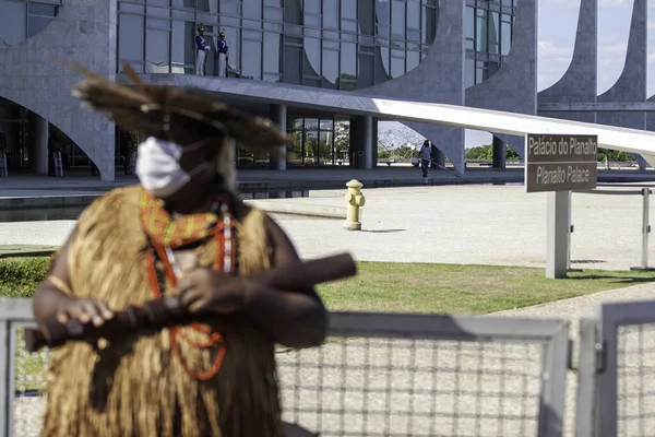 Pataxos Indianer Protesterar Framför Planalto Palace Brasilia Juni 2021 Brasilia — Stockfoto