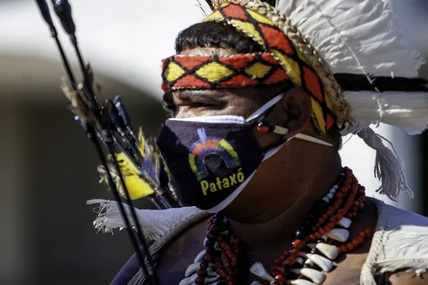 Indios Pataxos Protestan Frente Palacio Planalto Brasilia Junio 2021 Brasilia — Foto de Stock