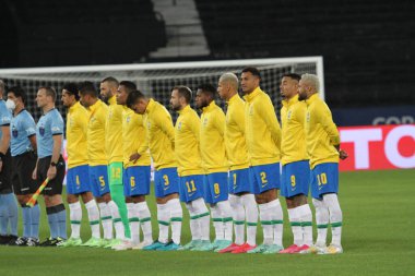 (Copa America: Brezilya ve Kolombiya. 23 Haziran 2021, Rio de Janeiro, Brezilya: Boru, Copa America 'nın resmi maskotu Brezilya ile Kolombiya futbol maçı sırasında, B Grubu Copa America' nın 3. turu için geçerlidir.,