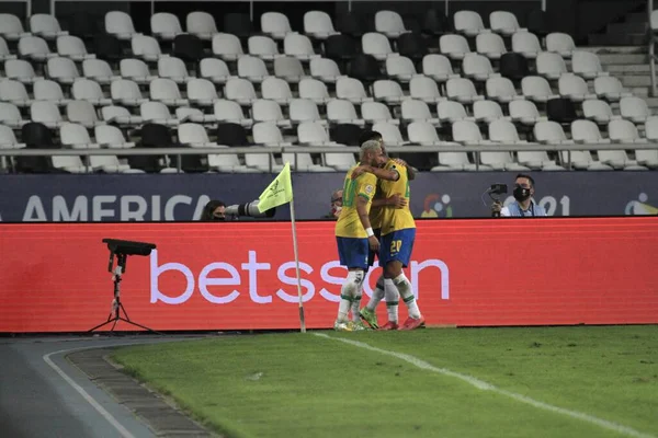 Brazilian Ronaldinho Gaucho celebrates his goal against Bolivia at