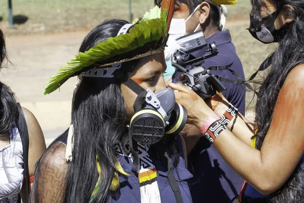 Urfolk Protesterar Brasilia Mot Projekt Som Försvårar Markavgränsningen Juni 2021 — Stockfoto