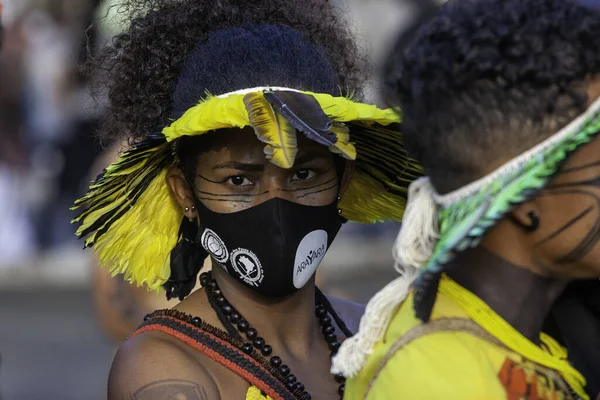 Domorodí Indiáni Protestují Pozemková Práva Brazílii Června 2021 Brazílie Federální — Stock fotografie