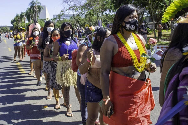 Inheems Protest Brasilia Tegen Project Dat Landafbakening Bemoeilijkt Juni 2021 — Stockfoto