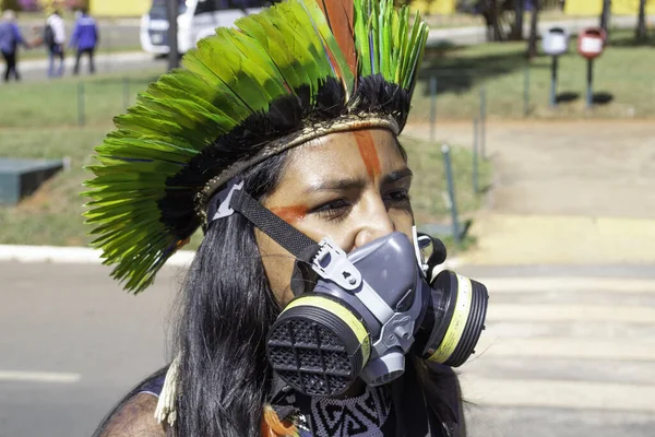 Domorodý Protest Brazílii Proti Projektu Který Ztěžuje Vymezení Půdy Června — Stock fotografie