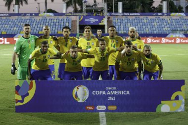  Copa America: Brezilya ve Ekvador. 27 Haziran 2021, Goiania, Brezilya: Brezilya ile Ekvador arasındaki futbol maçı, Copa America 'nın B Grubu için geçerli, 27 Pazar gecesi Goiania' daki Pedro Ludovico Teixeira Olimpiyat Stadyumu 'nda yapıldı.)