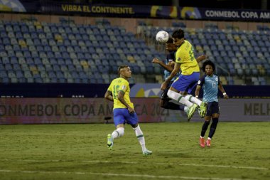  Copa America: Brezilya ve Ekvador. 27 Haziran 2021, Goiania, Brezilya: Brezilya ile Ekvador arasındaki futbol maçı, Copa America 'nın B Grubu için geçerli, 27 Pazar gecesi Goiania' daki Pedro Ludovico Teixeira Olimpiyat Stadyumu 'nda yapıldı.)