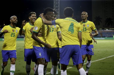  Copa America: Brezilya ve Ekvador. 27 Haziran 2021, Goiania, Brezilya: Brezilya ile Ekvador arasındaki futbol maçı, Copa America 'nın B Grubu için geçerli, 27 Pazar gecesi Goiania' daki Pedro Ludovico Teixeira Olimpiyat Stadyumu 'nda yapıldı.)