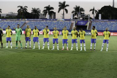  Copa America: Brezilya ve Ekvador. 27 Haziran 2021, Goiania, Brezilya: Brezilya ile Ekvador arasındaki futbol maçı, Copa America 'nın B Grubu için geçerli, 27 Pazar gecesi Goiania' daki Pedro Ludovico Teixeira Olimpiyat Stadyumu 'nda yapıldı.)