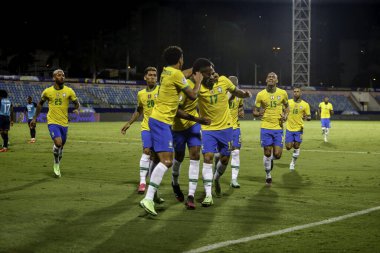  Copa America: Brezilya ve Ekvador. 27 Haziran 2021, Goiania, Brezilya: Brezilya ile Ekvador arasındaki futbol maçı, Copa America 'nın B Grubu için geçerli, 27 Pazar gecesi Goiania' daki Pedro Ludovico Teixeira Olimpiyat Stadyumu 'nda yapıldı.)