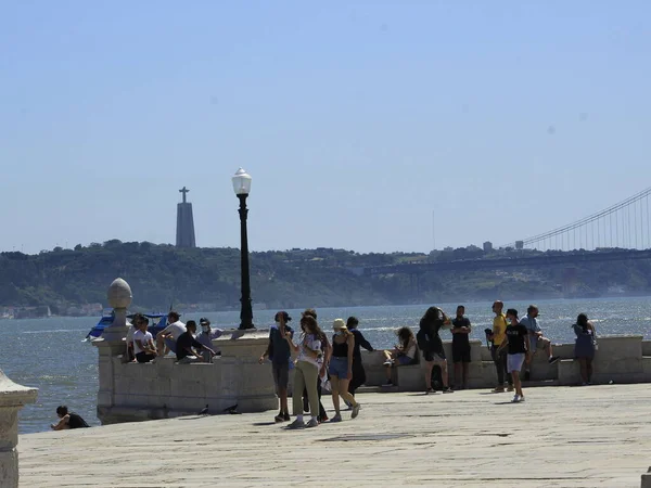 Movimiento Personas Cais Sodre Plaza Comercio Lisboa Junio 2021 Lisboa — Foto de Stock