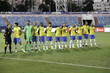  Copa America: Brezilya ve Ekvador. 27 Haziran 2021, Goiania, Brezilya: Brezilya ile Ekvador arasındaki futbol maçı, Copa America 'nın B Grubu için geçerli, 27 Pazar gecesi Goiania' daki Pedro Ludovico Teixeira Olimpiyat Stadyumu 'nda yapıldı.)