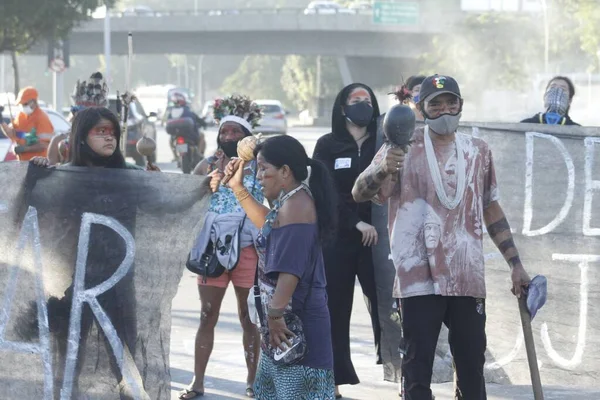 Manifestacja Indian Wioski Maracana Czerwca 2021 Rio Janeiro Brazylia Demonstracja — Zdjęcie stockowe