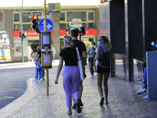 Turizmus Portugáliában 2021 Június Lisszabon Portugália Mozgalom Marques Pombal Metróállomáson — Stock Fotó