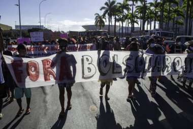 Indigenous people of different ethnicities protest in Brasilia: June 30, 2021, Brasilia, Federal District, Brazil: Indigenous peoples of different ethnicities are protesting in Brasilia against bill 490, which changes the rules for demarcation 