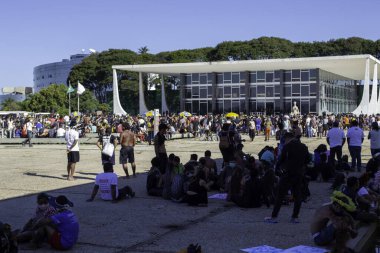 Indigenous people of different ethnicities protest in Brasilia: June 30, 2021, Brasilia, Federal District, Brazil: Indigenous peoples of different ethnicities are protesting in Brasilia against bill 490, which changes the rules for demarcation 