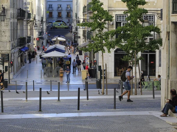 Movimiento Peatonal Calle Augusta Alrededores Lisboa Julio 2021 Lisboa Portugal — Foto de Stock