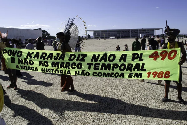 Ursprungsfolk Olika Etnicitet Protesterar Brasilia Juni 2021 Brasilia Federala Distriktet — Stockfoto