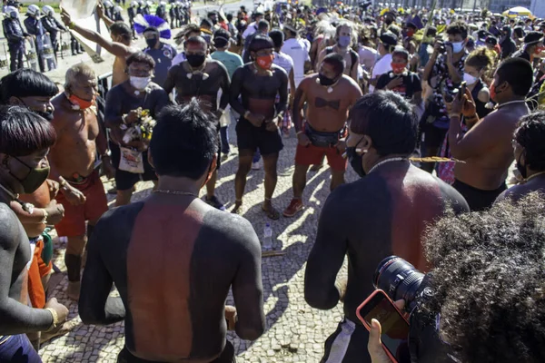 Indigenous People Different Ethnicities Protest Brasilia June 2021 Brasilia Federal — Stok fotoğraf