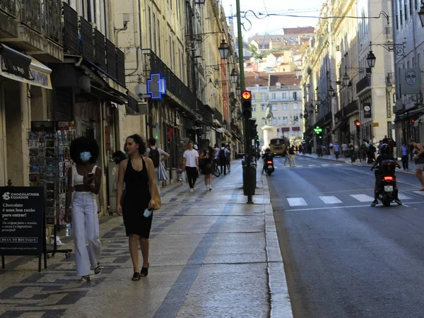 Pedestrian Movement Augusta Street Surroundings Lisbon July 2021 Lisbon Portugal — Fotografia de Stock