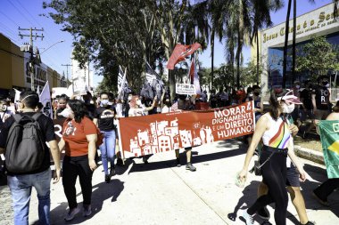 Protest against Bolsonaro in Rio de Janeiro. July 3, 2021, Rio de Janeiro, Brazil: Thousands of demonstrators took to the streets of Rio de Janeiro , in front of the statue of Zumbi dos Pamares, on Avenida Presidente Vargas