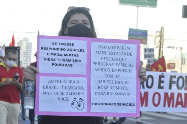Protest against government of President Bolsonaro, in Natal. July 3, 2021, Natal, Brazil: Protesters linked to unions and left-wing parties are protesting against President Jair Bolsonaro in the streets of downtown Natal, capital of Rio Grande 