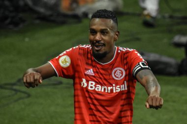 Brazilian Soccer Championship: Corinthians vs International. July 3, 2021, Sao Paulo, Brazil: Edenilson, from Internacional, celebrates his goal  during soccer match between Corinthians and Internacional, valid for 9th round of Brazilian Soccer