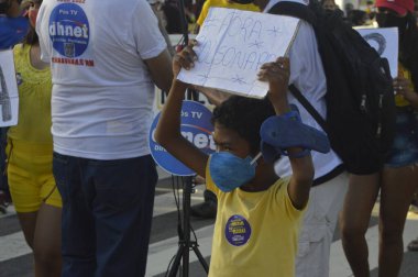 Protest against government of President Bolsonaro, in Natal. July 3, 2021, Natal, Brazil: Protesters linked to unions and left-wing parties are protesting against President Jair Bolsonaro in the streets of downtown Natal, capital of Rio Grande 