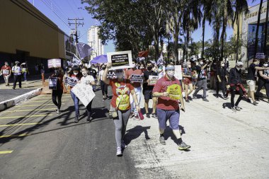 Protest against Bolsonaro in Rio de Janeiro. July 3, 2021, Rio de Janeiro, Brazil: Thousands of demonstrators took to the streets of Rio de Janeiro , in front of the statue of Zumbi dos Pamares, on Avenida Presidente Vargas