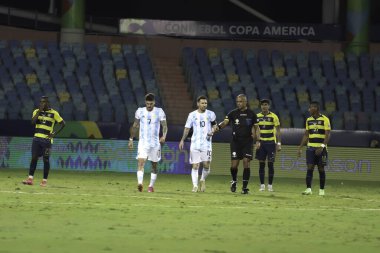 Copa America Quartas-Final: Argentina vs Equador. July 3, 2021, Goiania, Brazil:  Soccer match between Argentina and Ecuador, valid for Quartas-Final of Copa America, at Pedro Ludovico Teixeira Olympic Stadium, in Goiania, on Saturday night (3)