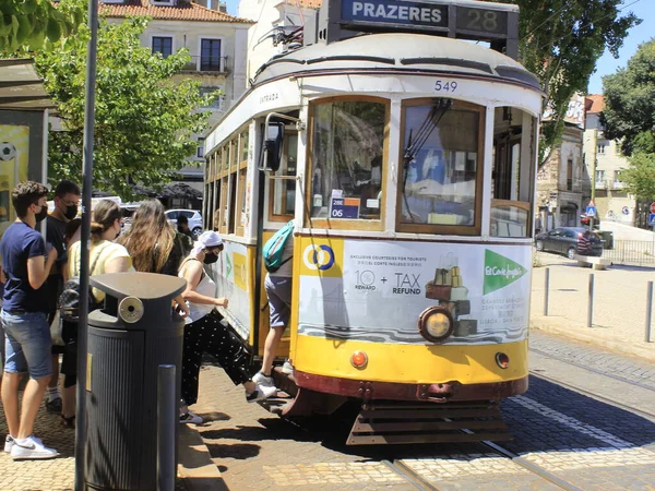 Touristische Bewegung Auf Der Seilbahn Lissabon Juli 2021 Lissabon Portugal — Stockfoto