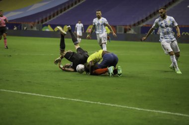 Copa America Yarı Finali: Arjantin ve Kolombiya. 6 Temmuz 2021, Brasilia, Federal Bölge, Brezilya: Arjantin ve Kolombiya arasında oynanan futbol maçında Arjantin 'den Lautaro Martinez' in attığı golün kutlanması, Cop 'un yarı finali için geçerli