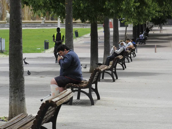 Lizbon 'daki Alameda Dom Afonso Henriques Garden' da yaya hareketi. 6 Temmuz 2021, Lizbon, Portekiz: 6 Temmuz Salı günü Lizbon 'daki Dom Afonso Henriques Alameda Garden' da yaya hareketi).