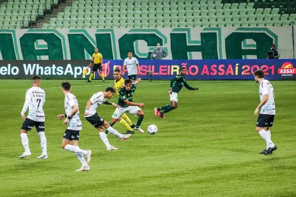巴西足球锦标赛 Palmeiras和Gremio 2021年7月7日 巴西圣保罗 庆祝来自帕尔梅拉斯的Raphael Veiga在与Gremio的足球比赛中进球 第10轮巴西足球锦标赛有效 — 图库照片
