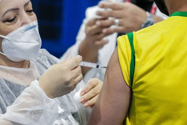 Guarulhos Flu Covid Karşı Aşı Temmuz 2021 Guarulhos Sao Paulo — Stok fotoğraf