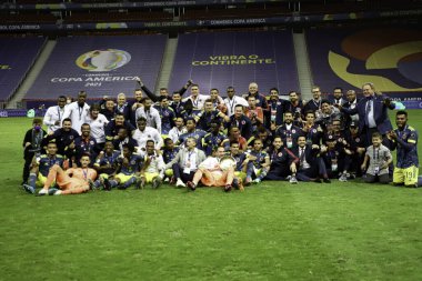 Kolombiya ve Peru. 9 Temmuz 2021, Brasilia, Federal Bölge, Brezilya: Brezilya 'da Mane Garrincha Stadyumu' nda düzenlenen Copa America 2021 'de üçüncü sırada yer alan Kolombiya ile Peru arasındaki futbol maçı