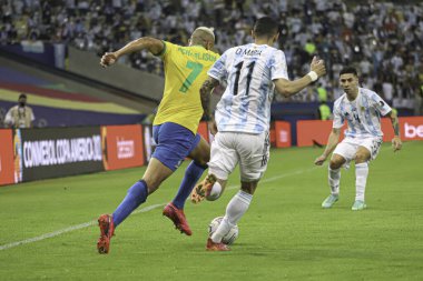 Arjantin ve Brezilya. 10 Temmuz 2021, Rio de Janeiro, Brezilya: Brezilya ile oynanan futbol maçı, Copa America 2021 finali için geçerli, Cumartesi günü Rio de Janeiro 'daki Maracana Stadyumu' nda düzenlendi. 