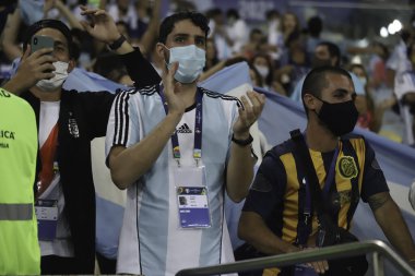 Arjantin ve Brezilya. 10 Temmuz 2021, Rio de Janeiro, Brezilya: Brezilya ile oynanan futbol maçı, Copa America 2021 finali için geçerli, Cumartesi günü Rio de Janeiro 'daki Maracana Stadyumu' nda düzenlendi. 