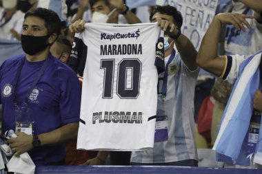 Arjantin ve Brezilya. 10 Temmuz 2021, Rio de Janeiro, Brezilya: Brezilya ile oynanan futbol maçı, Copa America 2021 finali için geçerli, Cumartesi günü Rio de Janeiro 'daki Maracana Stadyumu' nda düzenlendi. 