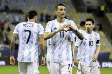 Arjantin ve Brezilya. 10 Temmuz 2021, Rio de Janeiro, Brezilya: Brezilya ile oynanan futbol maçı, Copa America 2021 finali için geçerli, Cumartesi günü Rio de Janeiro 'daki Maracana Stadyumu' nda düzenlendi. 