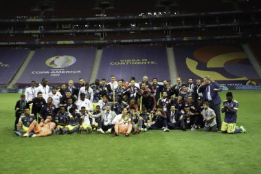 Kolombiya ve Peru. 9 Temmuz 2021, Brasilia, Federal Bölge, Brezilya: Brezilya 'da Mane Garrincha Stadyumu' nda düzenlenen Copa America 2021 'de üçüncü sırada yer alan Kolombiya ile Peru arasındaki futbol maçı