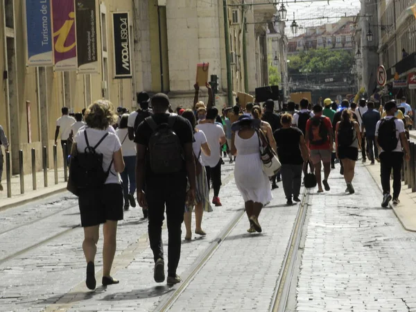 Los Inmigrantes Que Residen Portugal Protestan Plaza Comercio Lisboa Julio — Foto de Stock