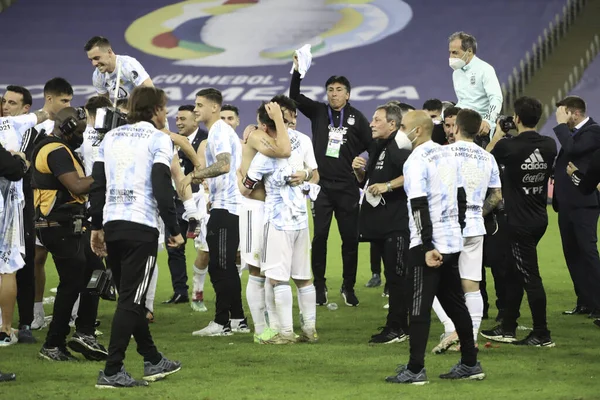 Copa America Luglio 2021 Rio Janeiro Brasile Giocatori Argentini Festeggiano — Foto Stock