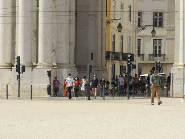 July 2021 Lisbon Portugal Little Movement People Comercio Square One — Stock Photo, Image