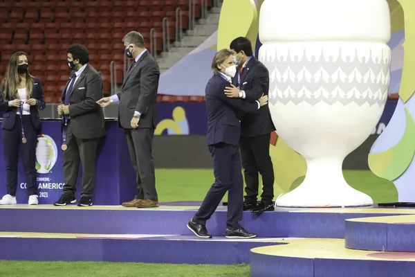 Colombia Och Peru Juli 2021 Brasilia Federala Distriktet Brasilien Fotbollsmatch — Stockfoto