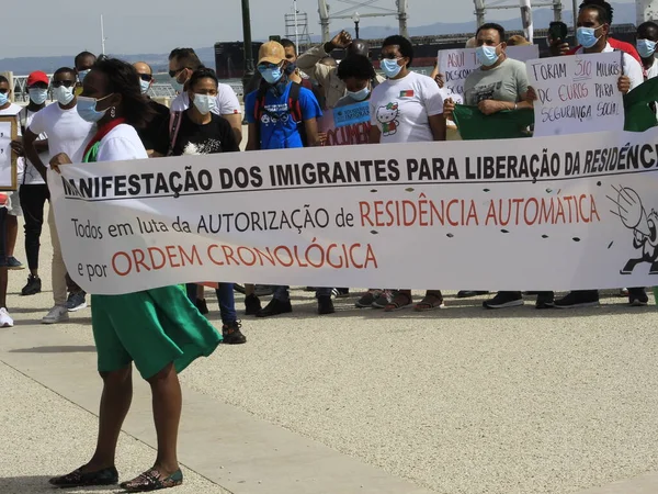 Imigrantes Residentes Portugal Protestam Praça Comércio Lisboa Julho 2021 Lisboa — Fotografia de Stock