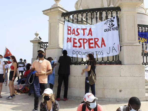 Lizbon Daki Comercio Meydanı Nda Portekiz Yaşayan Göçmenler Protesto Ediyor — Stok fotoğraf
